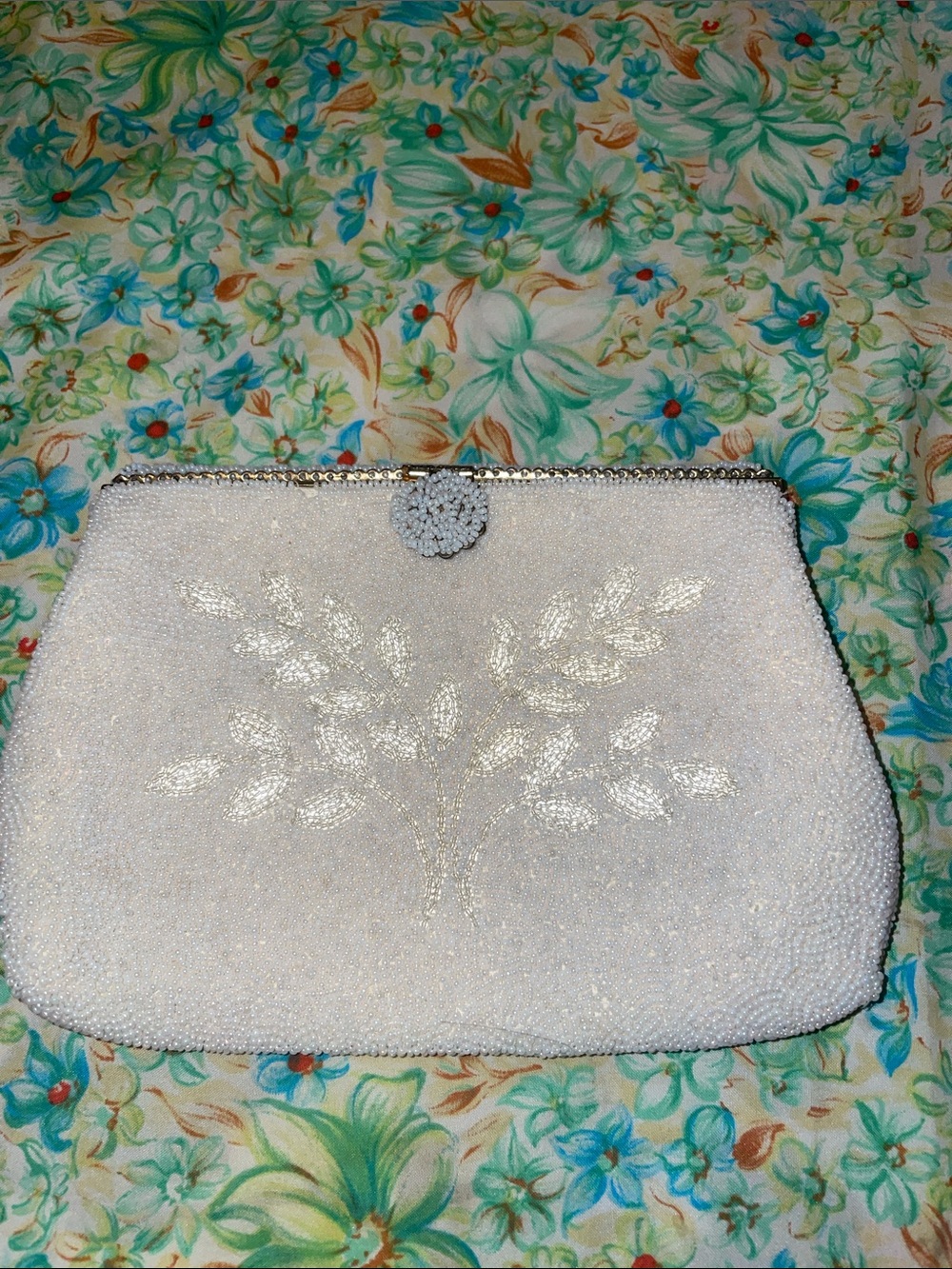 Hand beaded French vintage carry clutch